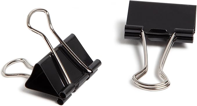 U Brands Binder Clips, Medium 1-1/4-Inch Width, 1/2-Inch Paper Holding Capacity, Black and Silver Steel, 24-Count