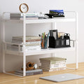 YGYQZ Wood Office Desk Shelf Organizer - Desktop Supplies Cute Dresser Top Organization Storage Rack and Cubicle Decor Aesthetic Bookshelf for Women Man and Kids (White White-Two Tier)