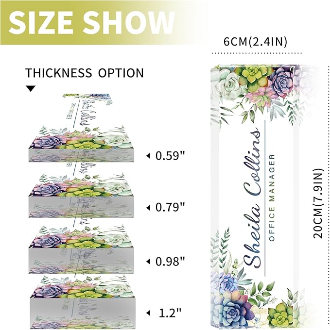 Custom Name Plate for Desk, Employee Appreciation Gifts, Acrylic Desk Name Plate Personalized, Office Desktop Accessories, Office Decor Gifts for Coworkers Boss Teacher (Succulents)