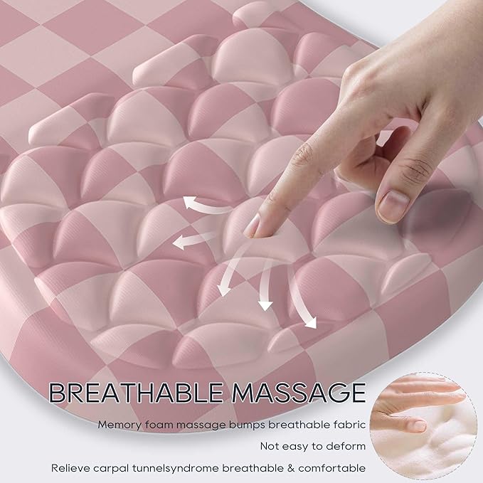 Ergonomic Mouse Pad with Wrist Rest,Slope Design for Pain Relief，Pink Mousepad with Reinforced Memory Foam & Non-Slip Base for Office Desk/Gaming