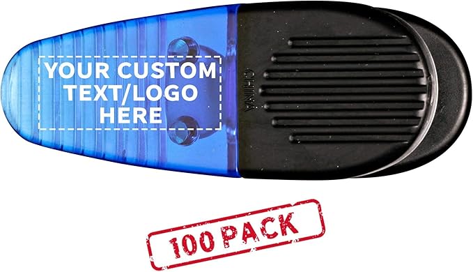 100 Magnetic Memo Holders Set - Customizable Text, Logo - Large Clip, Plastic - TBlue