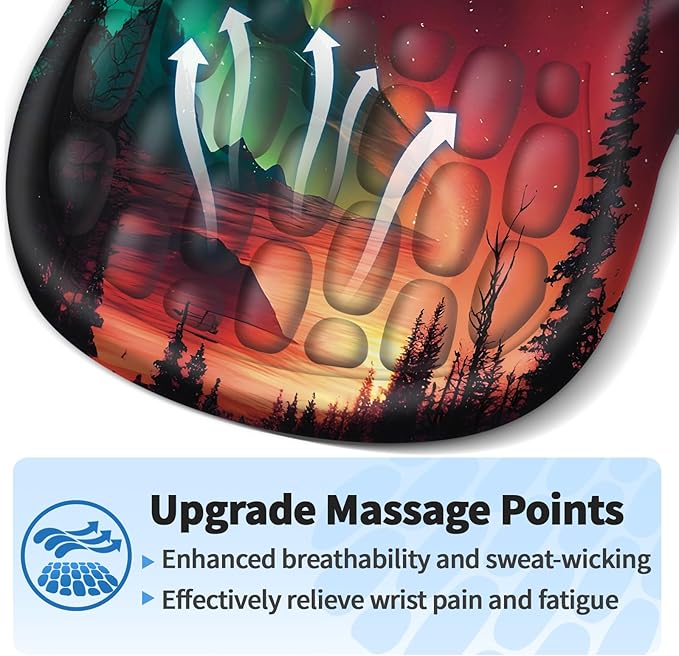 YIWEI Ergonomic Mouse Pad with Wrist Rest - Comfortable Office Mousepad with Memory Foam Wrist Support for Carpal Tunnel Relief, Mouse Pads with Non-Slip Base for Gaming and Home (Aurora-1)