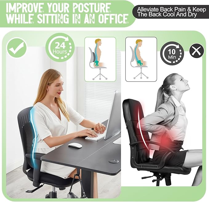 Lumbar Support Pillow Office Chair Car Back Pillow Ergonomic Lower Back Pain Relief Breathable Air Fiber Cushion with Hours Sitting on Worker Driver & Handicapped, Adjustable Strap (Dark Gray)