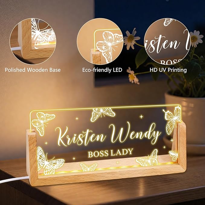 Ships Next Day, Custom Name Plate for Desk - Business Light Up Acrylic Desk Name Plate Personalized Elegant Office Gift for Boss Coworker Teacher Employee Appreciation Gift, Office Decor for Women Men