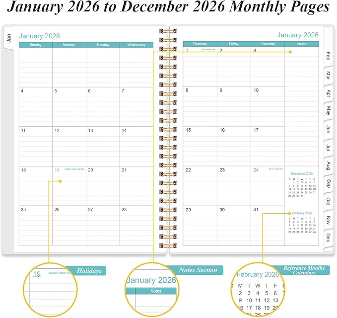 2025-2026 Daily & Monthly Planner - One Page Per Day, Daily Planner 2025-2026 from July 2025 to June 2026, Planner 25-26 with 12 Monthly Tabs, 6.4" x 8.5", Rose Leaf