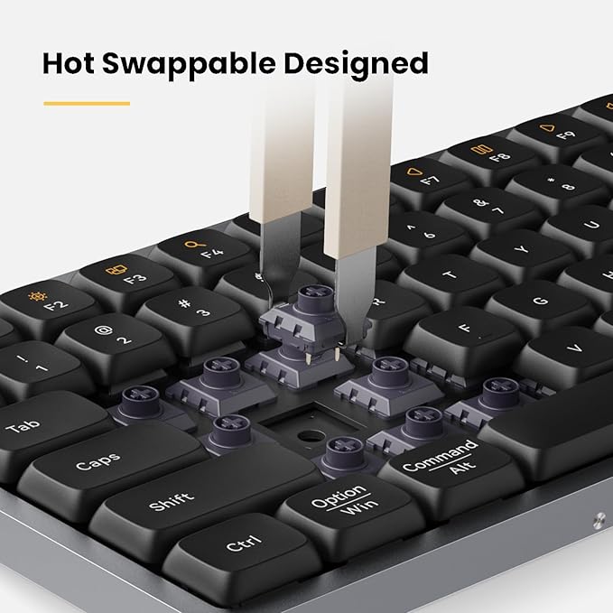 LOFREE Flow84 Low Profile Mechanical Keyboard, 75 Percent Rechargeable Wireless Keyboards with Bluetooth and Wired Connection for Windows, Mac OS/Black Phantom Tactile Switches