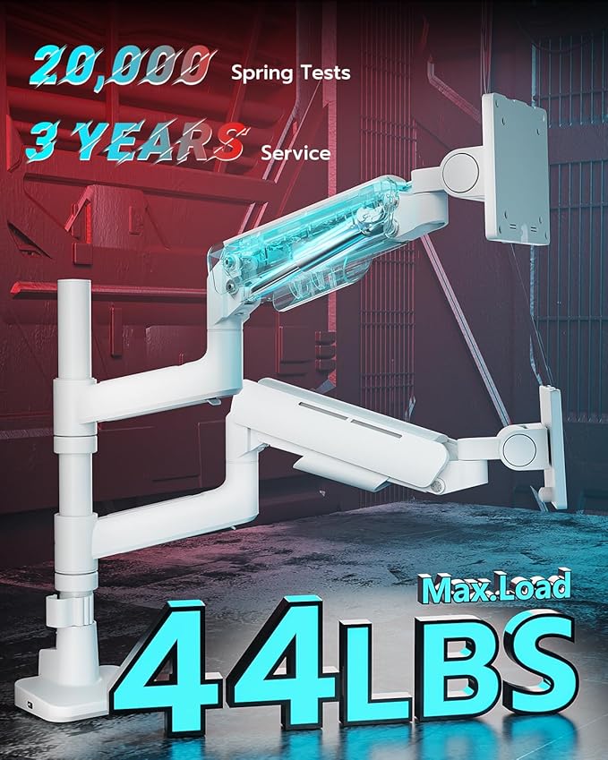 ARES WING Dual Monitor Mount for 17-49 Inch Ultrawide Heavy Duty Curved Screen Stacking, Computer Monitor Arm Desk Mount with USB, Gas Spring Adjustable Vesa Stand, White