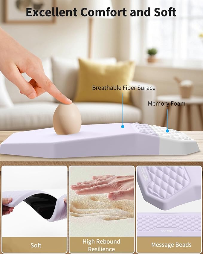 Ergonomic Mouse Pad and Keyboard Wrist Rest Support Set, Massage Design Mousepad for Carpal Tunnel Pain Relief, Memory Foam, Non-Slip PU Base for Computer Desk, Purple