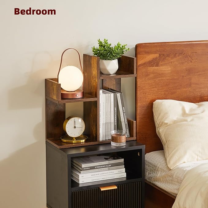 Book Display Shelf Small Desk Organizer, Desk Top Storage Organizer, Cookbook Storage Kitchen Counter Shelf, Tabletop Plant Shelf Stand Rustic Brown YD-DSR002H