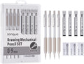 languo 0.9mm Mechanical Pencil Set with Case, 4PCS Drafting Mechanical Pencils Kit – 4 Tubes HB Lead Refills, 3 Erasers, Ideal Pencil Set for Writing & Drawing