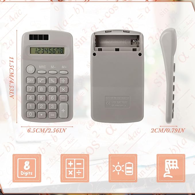 24 Pcs Operation Christmas Pocket Size Solar Calculators Bulk for Classroom Mini Basic Calculator Solar Battery Dual Power 8 Digit Display for Kids Student School Office Accounting Tool