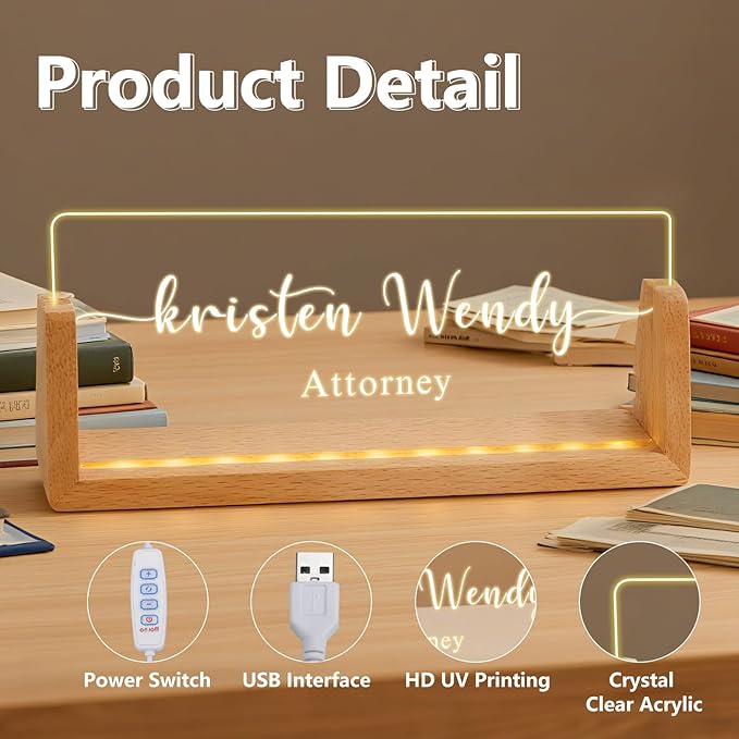 Ships Next Day, Custom Name Plate for Desk - Business Light Up Acrylic Desk Name Plate Personalized Elegant Office Gift for Boss Coworker Teacher Employee Appreciation Gift, Office Decor for Women Men