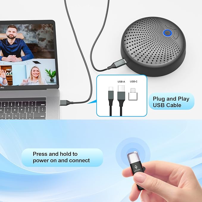 BALILA CM100 Conference Speaker and Microphone, 10 AI Mics 360° 65ft (20m) Voice Pickup, Noise Reduction, USB Speakerphone for 16 People,Fit for Video Conference Calls, multi-Platforms Zoom & MS Teams