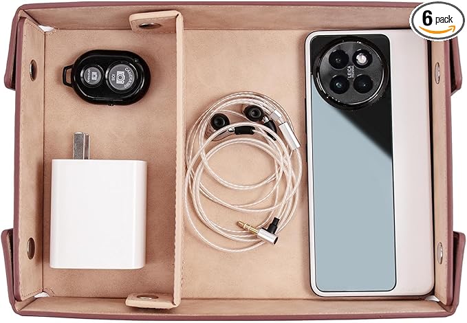 BONNY DODO Valet Tray for Men PU Leather Tray Organizer with Partition, Storage Keys, Watch & Practical Storage for Table Nightstand Living Room Bedroom (khaki)