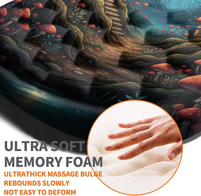 Ergonomic Joint Wrist Support Mouse Pad with Memory Foam Cushion Massage Bump, Carpal Tunnel Pain Relief Mousepad Slope Design for Wrist Rest, 11.8x7.9 in, Mushroom