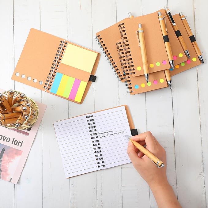 Chuangdi 10 Sets Employee Appreciation Gifts Bulk, Inspirational Kraft Spiral Notebooks with Sticky Notes and Bamboo Pens, Motivational Team Gifts for Office Staff, Coworker, Teachers, Students