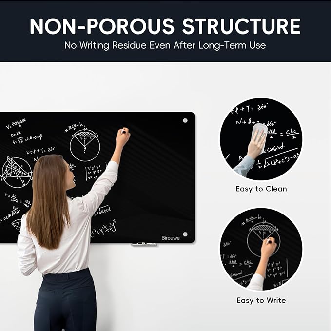 Magnetic Glass Blackboard - Frameless Dry Erase Board 48"x36" for Office, School & Home
