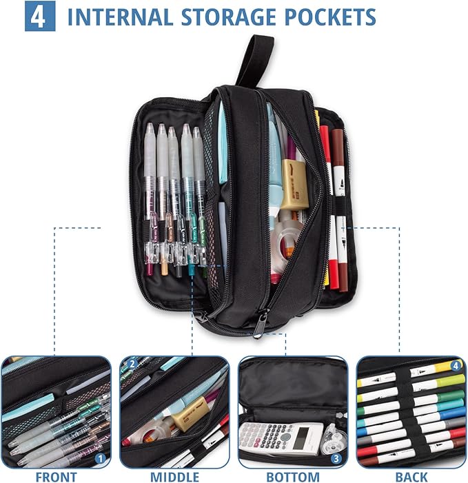 ATRIPACK Tactical 4 Compartments Pencil Case for Boys,Big Canvas Pen Pouch Bag, Large Capacity Pen Box, Tool Bag for Middle School College Office Organizer for Kids Men Women Adult Teens