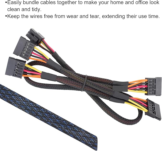 100ft PET Expandable Wire Loom 1/2 Inch, PET Braided Wire Sleeving Cable Management Sleeve Tubing [for Audio Video Home Office Cord Protector]-Black Blue