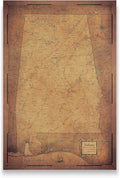 Conquest Maps Push Pin Alabama Map Board - With Push Pins to Mark Alabama Travels - Handmade in Ohio, USA - Design: Golden Aged