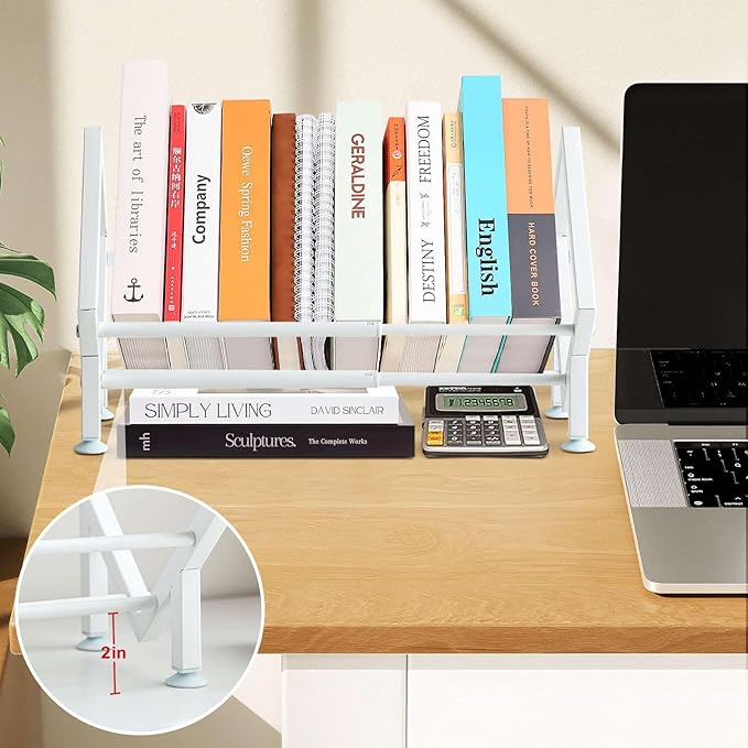 ENCIMART Tabletop Bookshelf Organizer, Adjustable Desk Shelf for Top of Desk in Living Room, Home, Office, Stainless Steel Tilting Bookcase Desktop Storage Book Rack for Magazine/CDs/Books Display