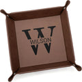 Lifetime Creations Personalized Valet Tray with Last Name and Initial (Brown) - Vegan Leather Catchall, Monogrammed, Organizer, Groomsmen Gift
