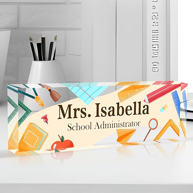 Personalized Name Plate for Desk Custom Acrylic Desk Name Plate Custom Employee Appreciation Gifts Office Gifts for Women, Men, Boss, Coworkers, Teacher, Nurse (Teacher)