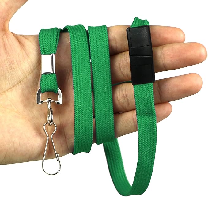 Safety Breakaway Lanyard with J-Hook Flat Lanyards for ID Badges Cruise Lanyard Bulk Preimum Lanyards for Women/Men Business Card NameTag Holder Lanyards Employee Students (Green, Breakaway 100 Pack)