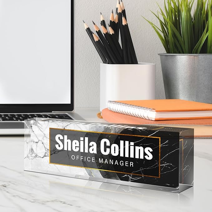 Custom Name Plate for Desk, Employee Appreciation Gifts, Office Decor, Acrylic Personalized Desk Accessories, Funny Gifts for Coworkers Boss Teacher (Black/White A)