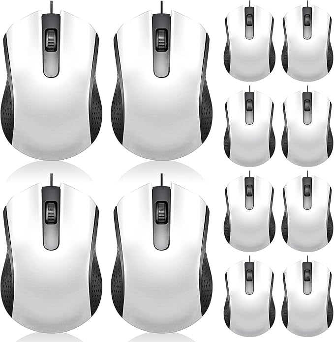 Hoteam 12 Pcs White Wired Computer Mouse Bulk Cord USB Computer Mice Ergonomic Wired Mouse for Pcs, Computers, Laptops, Gaming Office Home Supplies