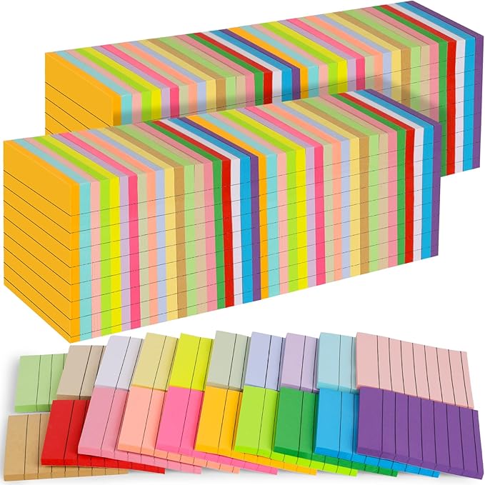 100 Pack Lined Sticky Notes Bulk 3 x 3 In Self-Stick Note Pads Colorful Posted Note in 20 Colors Adhesive Paper Memo 50Sheets/Pad Easy to Post for Office Home School Meetings Notebook Wall Door Window