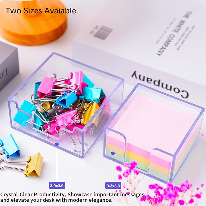 Sticky Notes Holder， Clear Acrylic 3.9" x 3.9" Post it Note Holder Dispenser for Desk, Computer Screen, Classroom Office Organizer, Light Blue