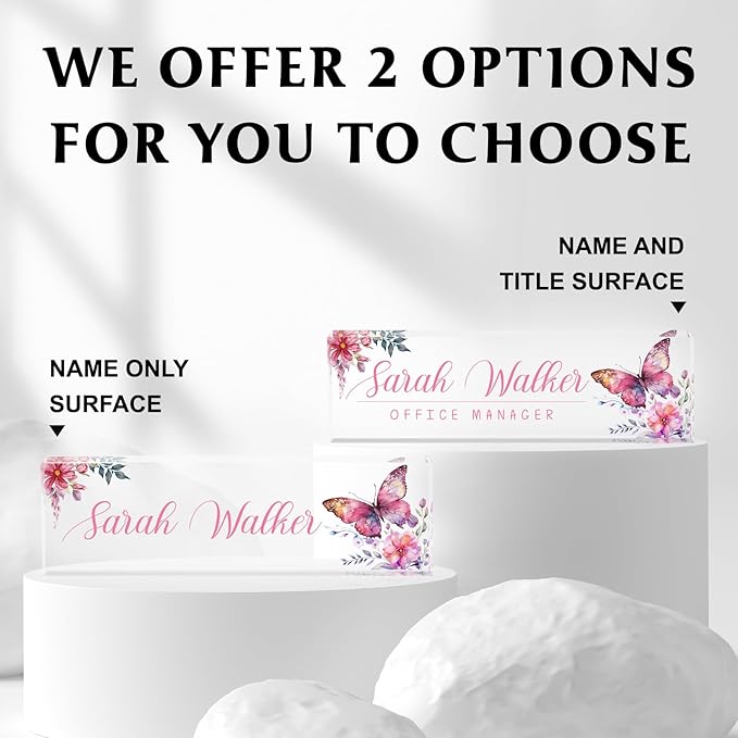 SalaGraphics Desk Name Plate Personalized, Custom for Desk, Office Decor Women Men, Acrylic Accessories, Gifts Coworkers Boss Teacher, Employee Appreciation (Pink Orchids), 8”(L)x2.5(W)