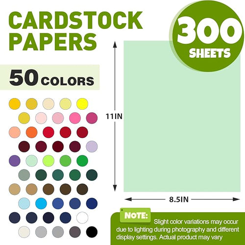 300 Sheets 8.5" X 11" Colored Cardstock, 50 Assorted Colors 230GSM/85LB Construction Paper Card Stock Printer Paper for Printing, Card Making, DIY Crafts, Kids School Supplies,Party Decorations
