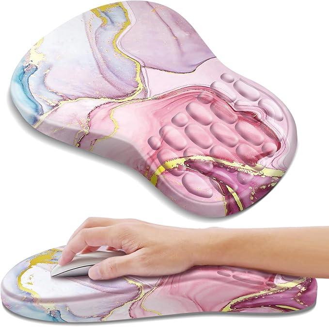 YIWEI Ergonomic Mouse Pad with Wrist Rest - Comfortable Office Mousepad with Memory Foam Wrist Support for Carpal Tunnel Relief, Mouse Pads with Non-Slip Base for Gaming and Home (Pink Marble)
