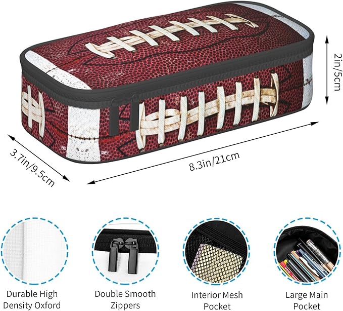 American Football Ball Vintage Theme Pencil Case Storage Pencil Pouch Stationery Bags With Zipper Portable Pen Holder Box Organizer For Boys Teens Student College School Office Supplies