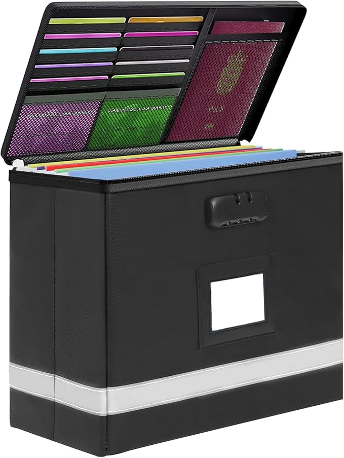 Small Next of Kin Box Organizer with 5 A4 Hanging Folder,Important Document Organizer with Combination Lock Fireproof File Box with Smart Labels for Letter Certificate,(S:13 * 6.3 * 8.3in)