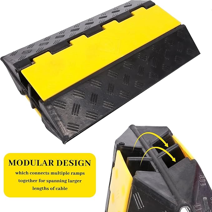 Rubber Cable Ramp Cable Protector Ramps Wire Hose Protective 2 Channel Traffic Rubber Plastic Cord Cover Speed Bump for Asphalt Concrete Gravel Driveway Outdoor, 3 Pack