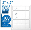 2" X 2" Square Printable Labels for Inkjet and Laser Printers - 100 Sheets, 2000 Matte White Custom Stickers for Business Logos, QR Code Stickers, Product Labeling - Spartan Industrial Template S002