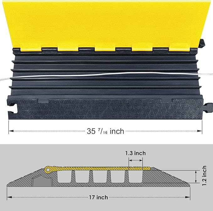 Rubber Cable Protector Ramp, Heavy Floor Cable Wire Cord Cover Speed Bumps 22000Lbs Load Capacity, Driveway Hose Cable Ramp Protective Cover for Indoor and Outdoor (5-Channel x 2Pcs)