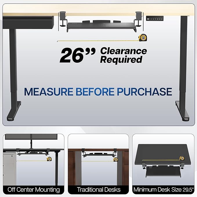 VIVO Small Keyboard Tray, Under Desk Pull Out with Extra Sturdy C Clamp Mount System, 20 (26 with Clamps) x 11 inch Slide-Out Platform Drawer, Rustic Vintage Brown Top, Black Frame, MOUNT-KB05ES-N