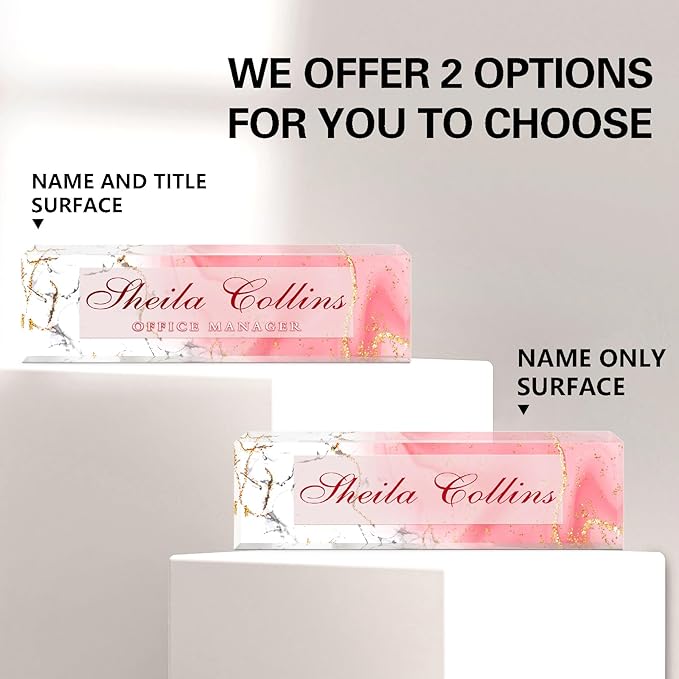 Custom Acrylic Name Plate for Desk, Employee Appreciation Gifts, Office Decor, Personalized, Funny Office Gifts for Coworkers Boss Teacher (Pink/White)