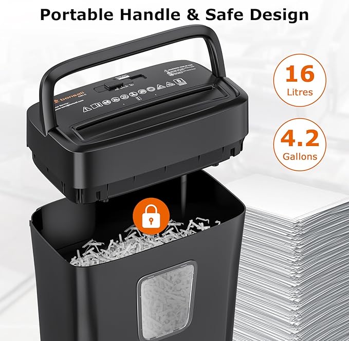 Bonsaii Paper Shredder, 8-Sheet Crosscut Home Office Shredder with 4.2 Gallon Bin, P-4 Security Level Document Shredder Shred Credit Card/Mail/Staple/Clip (C261-C Updated)