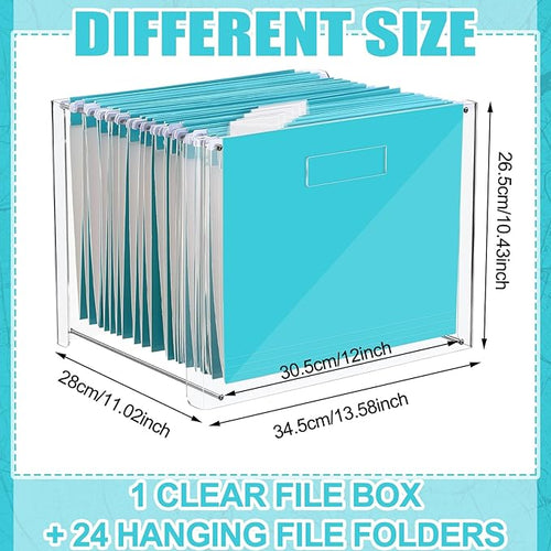 24 Hanging File Folder with Acrylic Organizer for Letter/a4 Size Desktop Clear File Storage Box with Handles for Home Work Office Use(Blue,Classic)