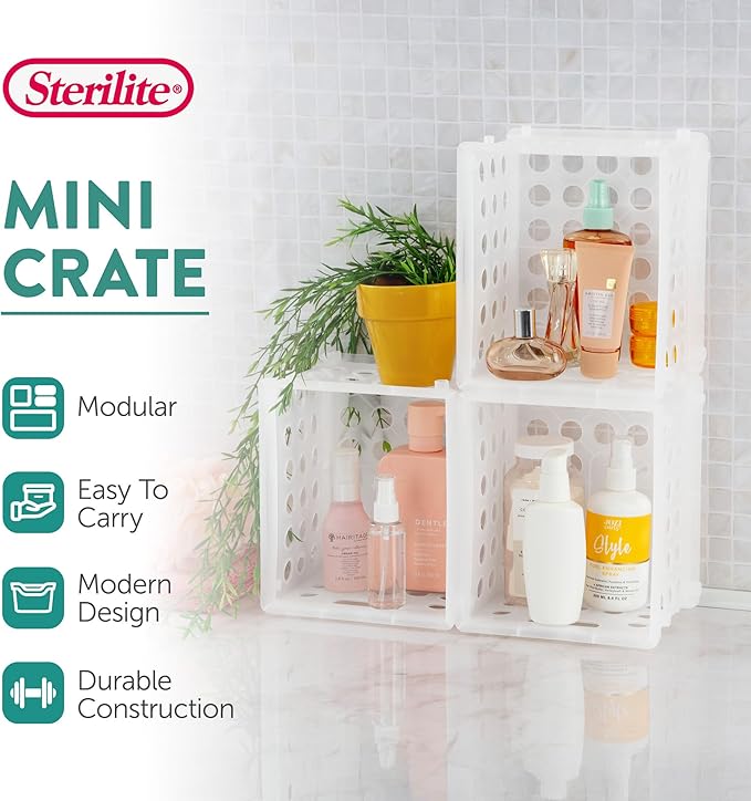 Sterilite Mini Crate, Stackable Plastic Storage Bin with Handles, Organize Home, Garage, Office, School, Dorm Room, Clear, 36-Pack