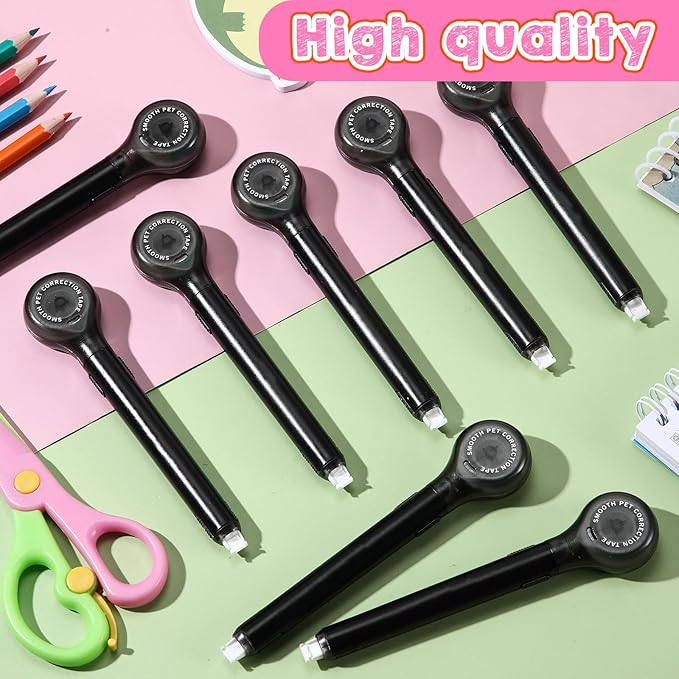 Gersoniel 10 Pack Correction Tape Pen Correctional Ink Tape Push Pull Protective, Easy to Use Applicator for School Office Supplies, 0.2 x 236 Inch(Black Color)