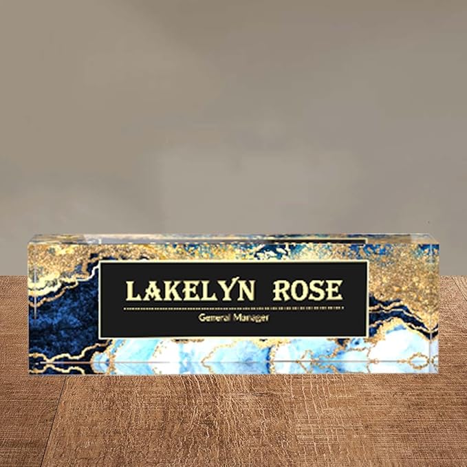 Name Plate for Desk, Custom Art Desk Name Plate, Personalized on Clear Acrylic Glass, Office Desk Decoration and Personalized Office Gifts (Gilded)