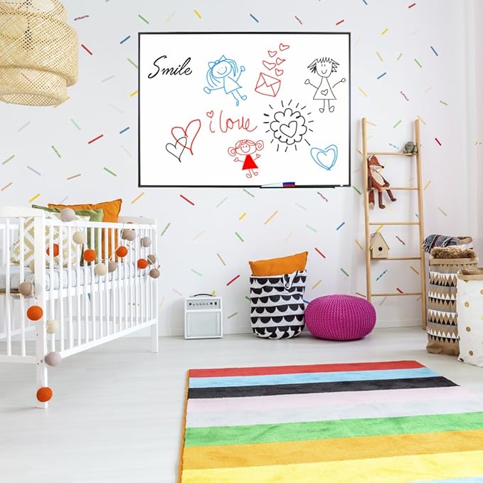 Lockways Magnetic White Board, 48" x 36" Dry Erase Board with Pen Tray Wall-Mounted Message Presentation Meno Board, Black Aluminium Framed for School, Home and Office