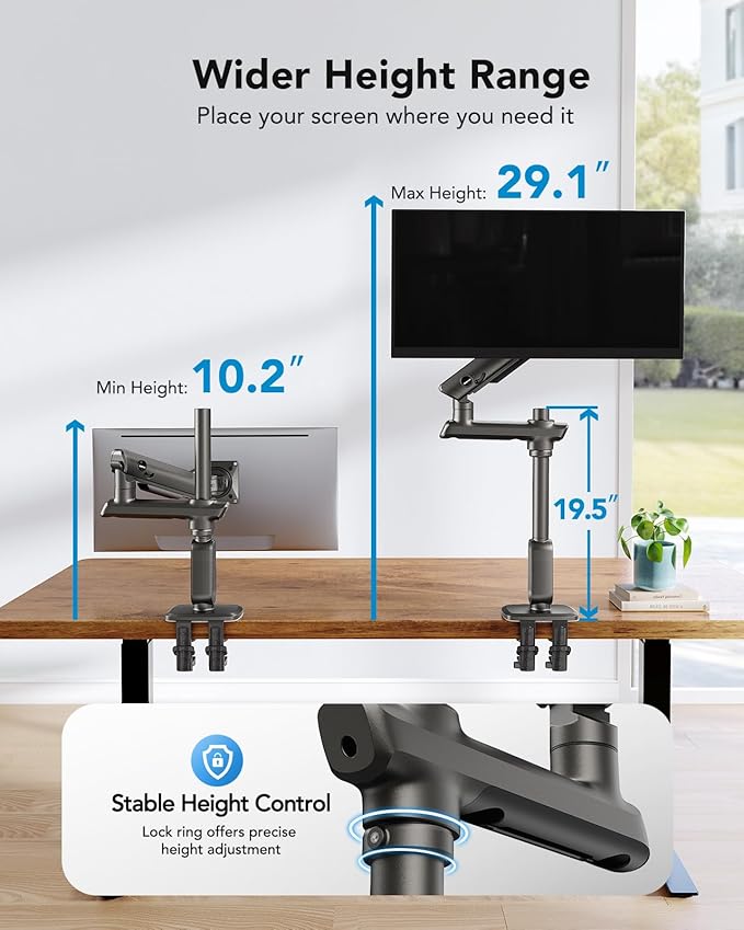 HUANUO Heavy Duty Monitor Arm for Ultrawide Screens up to 57", Holds 40 lbs, Aluminum Ultrawide Single Monitor Stand with 29.1" Max Height, Fully Adjustable Desk Mount, Max VESA 100x100mm