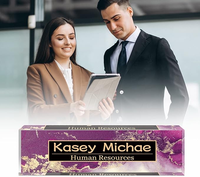 SalaGraphics Desk Name Plate Personalized, Custom for Desk, Office Decor Men, Acrylic Accessories, Gifts Coworkers Boss Teacher, Employee Appreciation (Purple/Gold), 8''(L)x2.5(W)